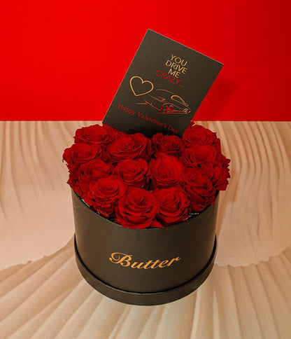 Crazy Love flower box with luxury roses and chocolates