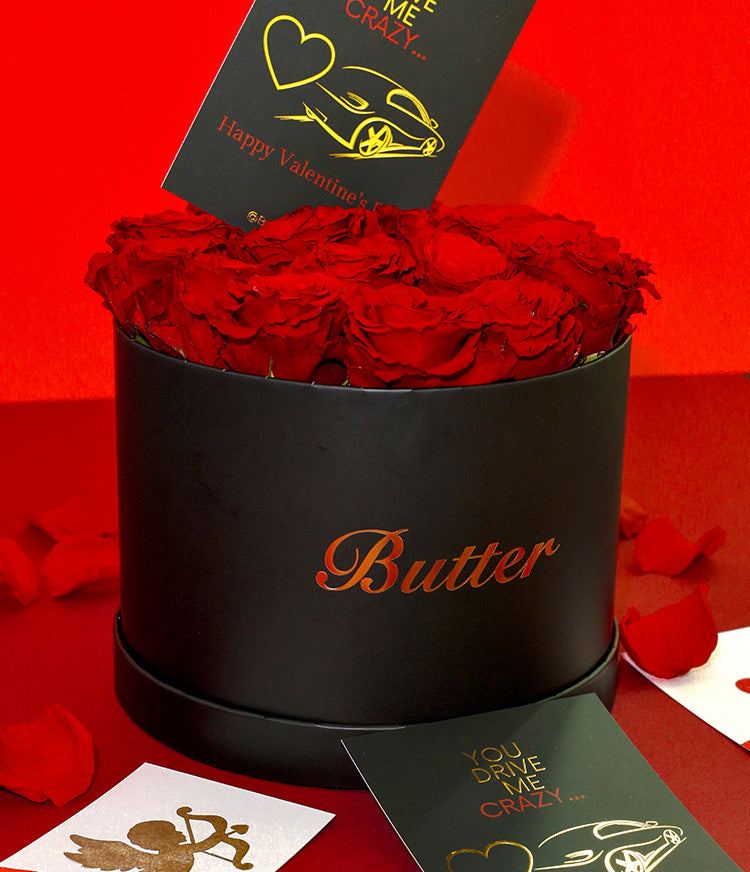 Crazy Love flower box with luxury roses and chocolates